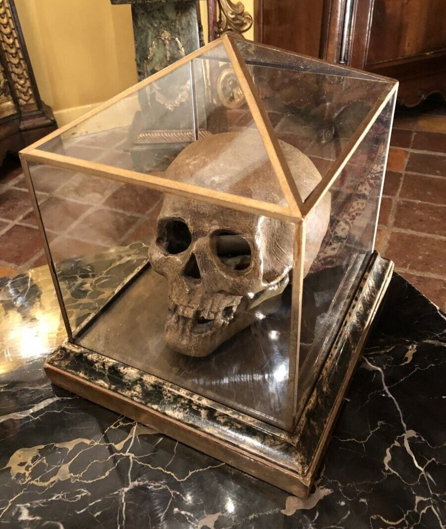 Antique Skull Vanity Memento Mori Terracotta Showcase Pyramid Masonic Rare 19th