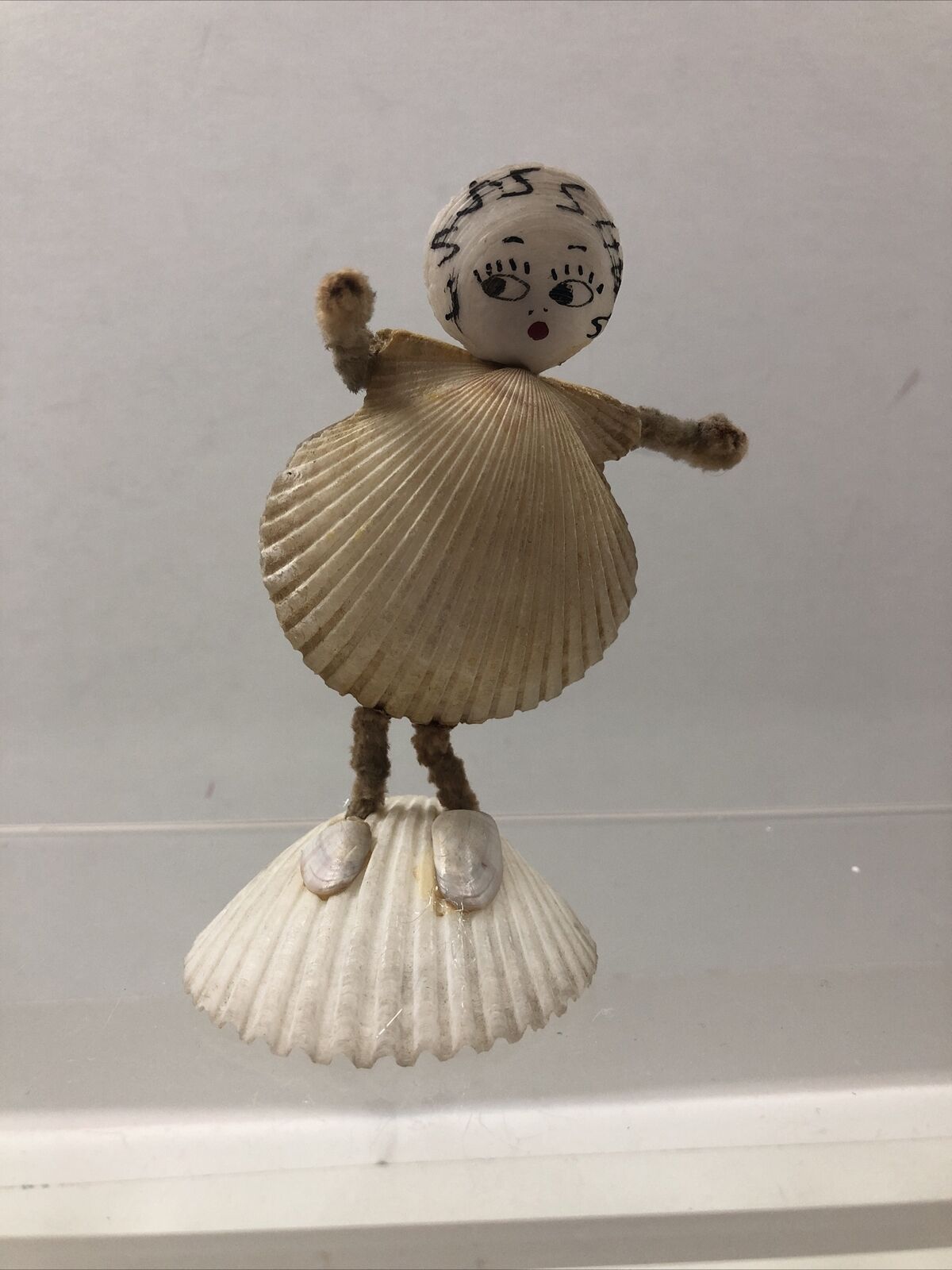 Vintage Seashell Art Doll - 1943 Souvenir Folk Art Decor Boho Beach Travel 4\