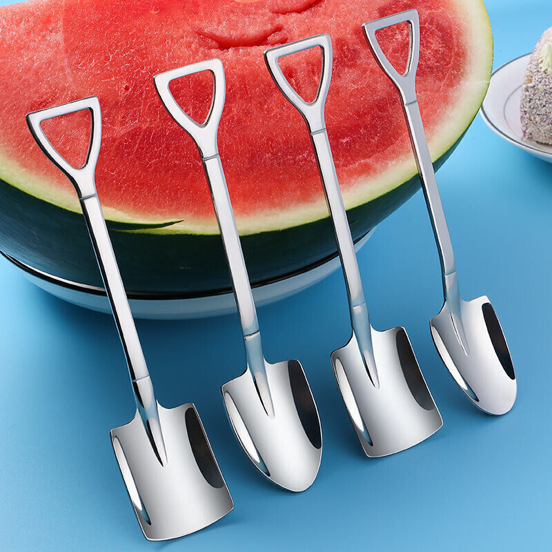 4pc Shovel Spoons Flatware Tools Cups Dessert Stainless Chop Teaspoon Pan Bowls