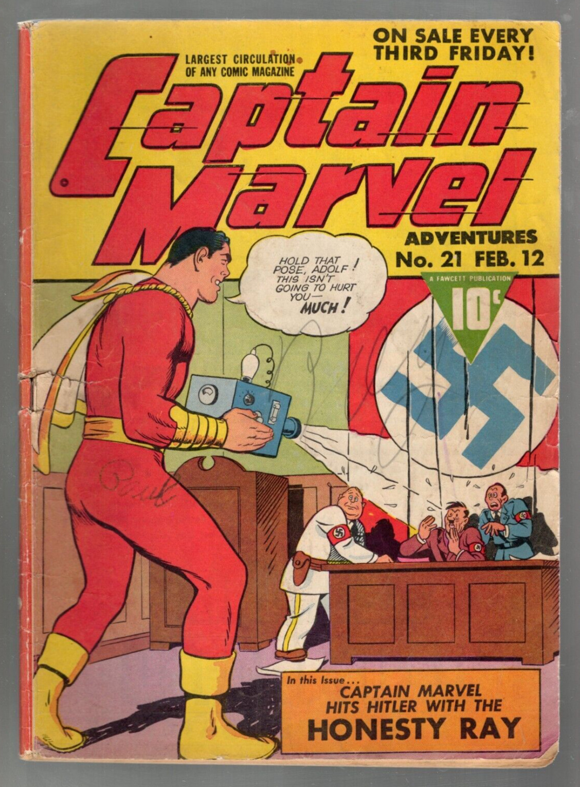 Captain Marvel Adventures #21 Fawcett 1943 VG- 3.5 WW2 Hitler