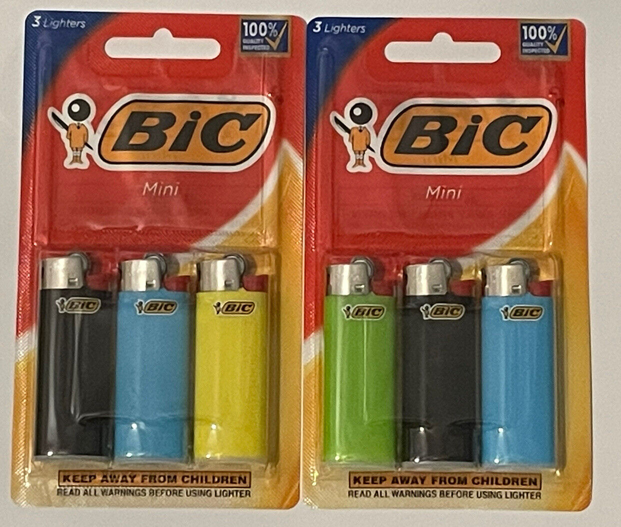 BIC Mini Lighters 6 Count (2 Packs of 3) Assorted Colors Brand New Sealed Packs