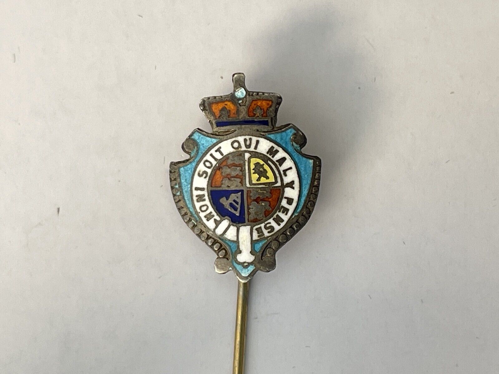 Vintage c.1880\'s Sterling British Enamelled Order of the Garter Lapel Stick Pin
