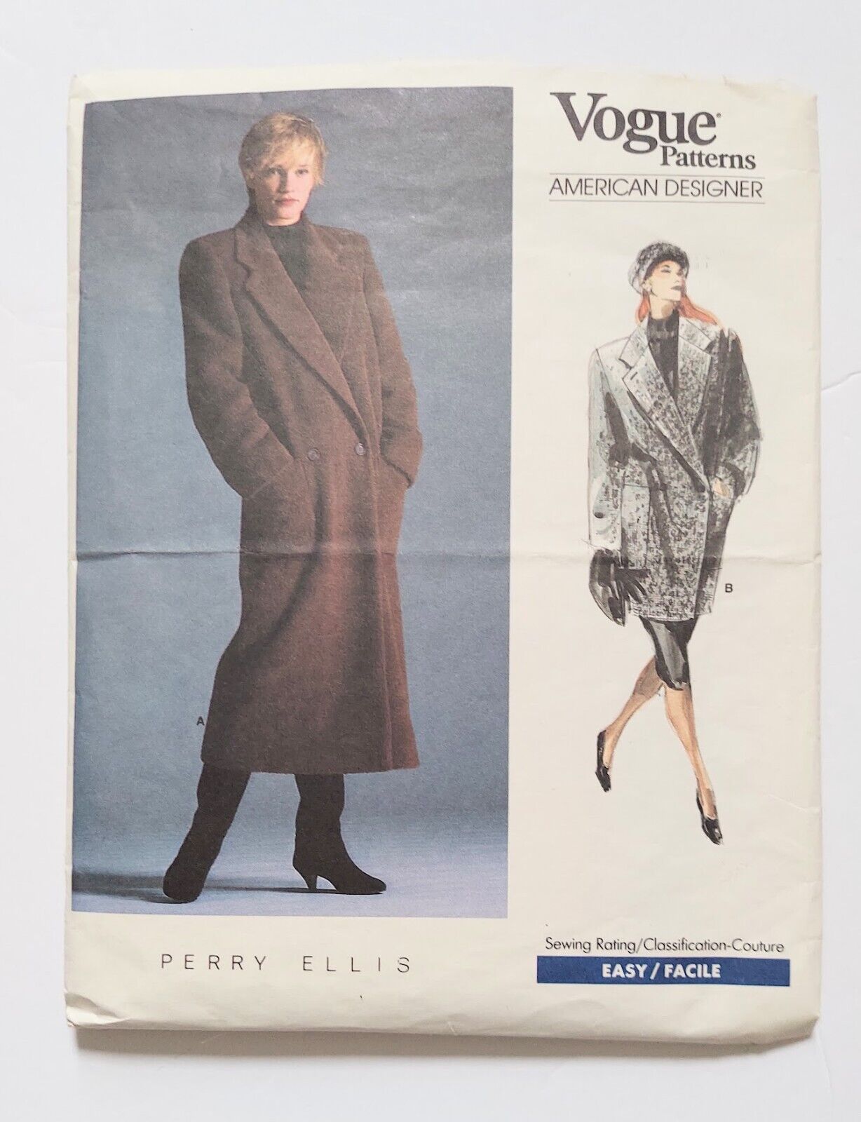 Vogue American Designer Perry Ellis Sewing Pattern 1935 Coat Size 10 Cut 1987