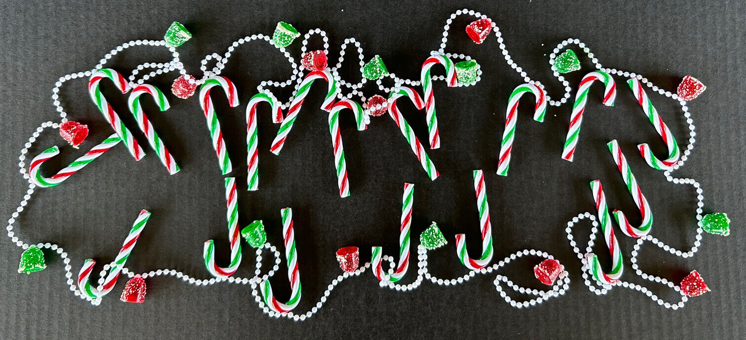 Vintage Christmas Garland Candy Cane Gum Drop 100” Hard Plastic Red Green White
