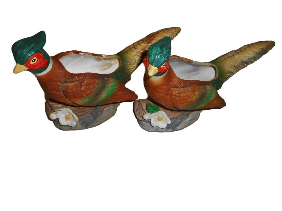 Pair of Vintage Ceramic Ring Neck Pheasant Planters-9\