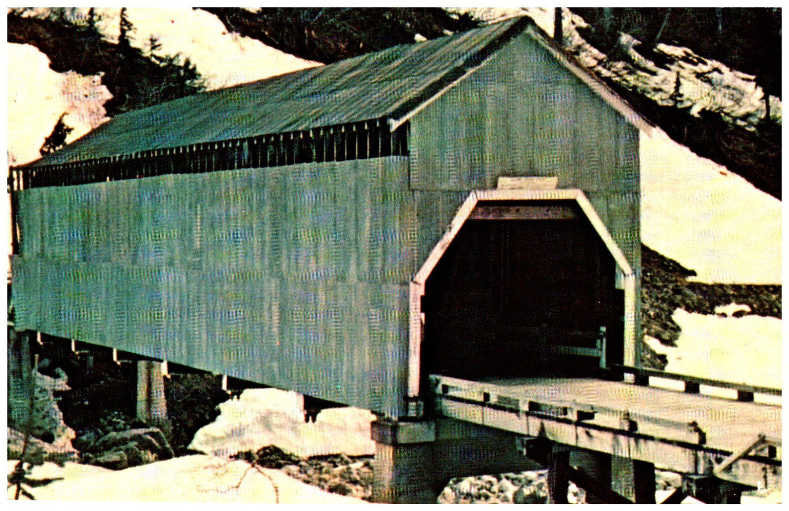 Postcard Vintage Chrome Texas Creek Bridge Hyder Alaska Covered Bridge