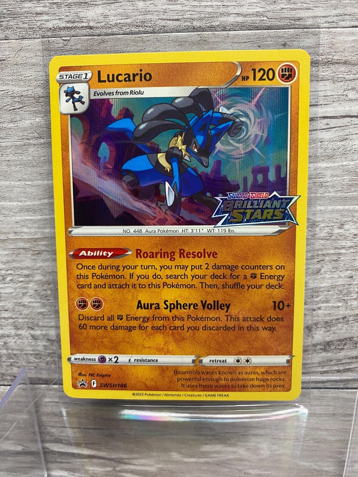 Lucario SWSH18 Pokemon Brilliant Stars Prerelease BlackStar Promo Holo Foil Card