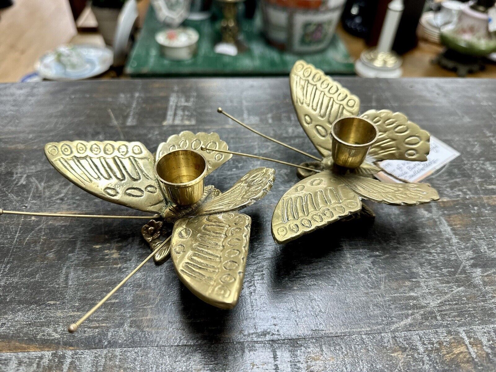 Vintage Pair of Beautiful Brass Butterfly Candle Stick Holders
