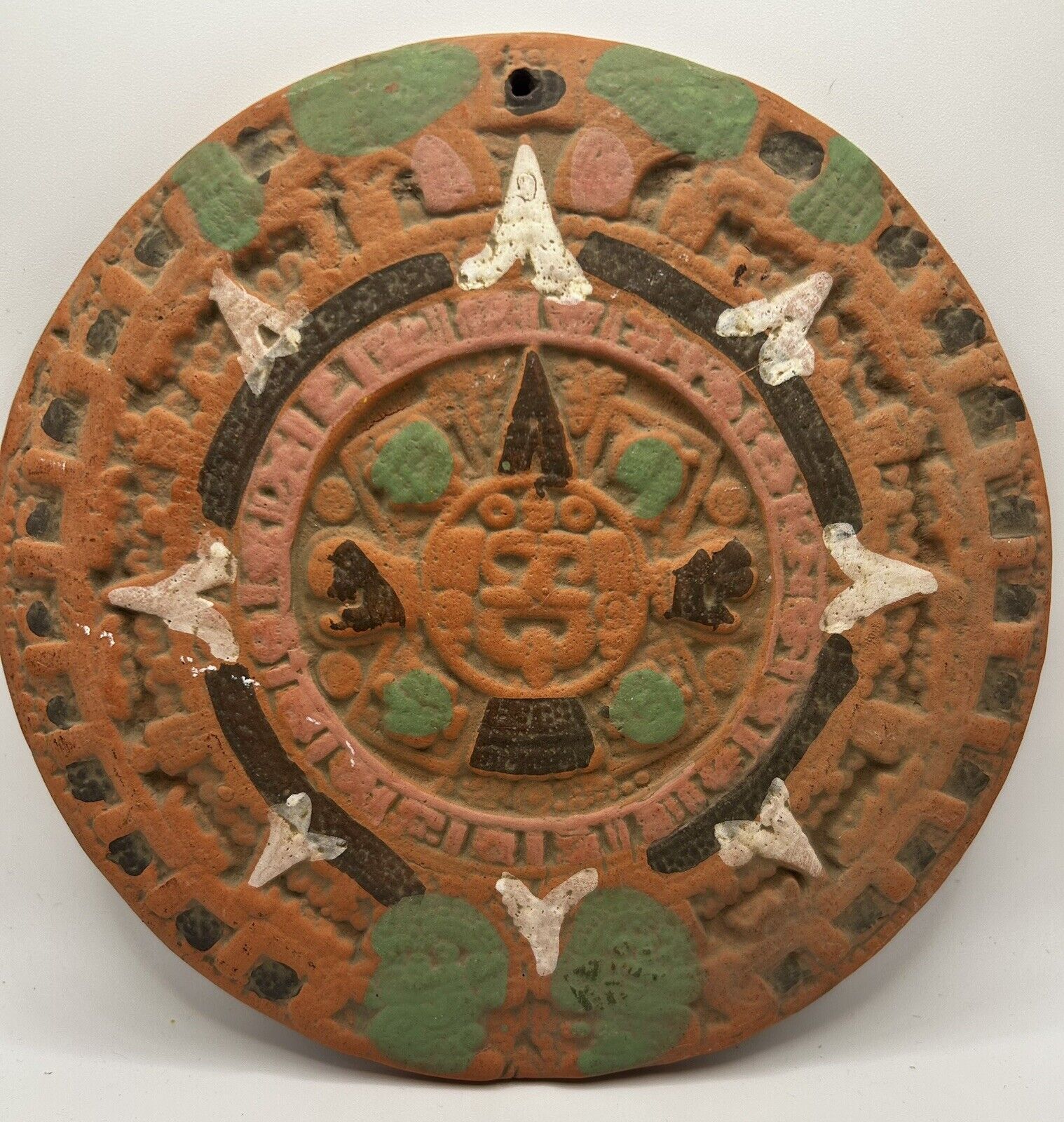 Vintage Mexican Red Clay Mayan Haab Calendar Earthenware Relief Plate 8” Mexico