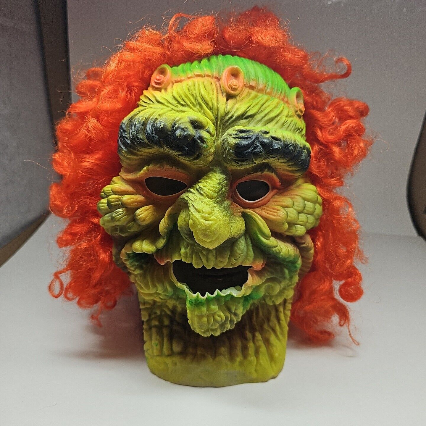 Vintage Fun World Mask Monster Halloween Vinyl Orange Hair Scary Creepy 