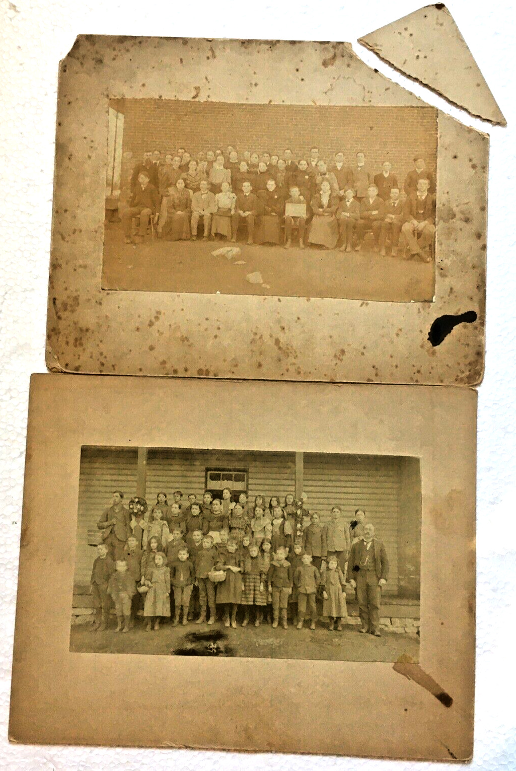 Antique 1895 School Children Class Photo Cabinet Card Pair Boy Holding Sign 8x10