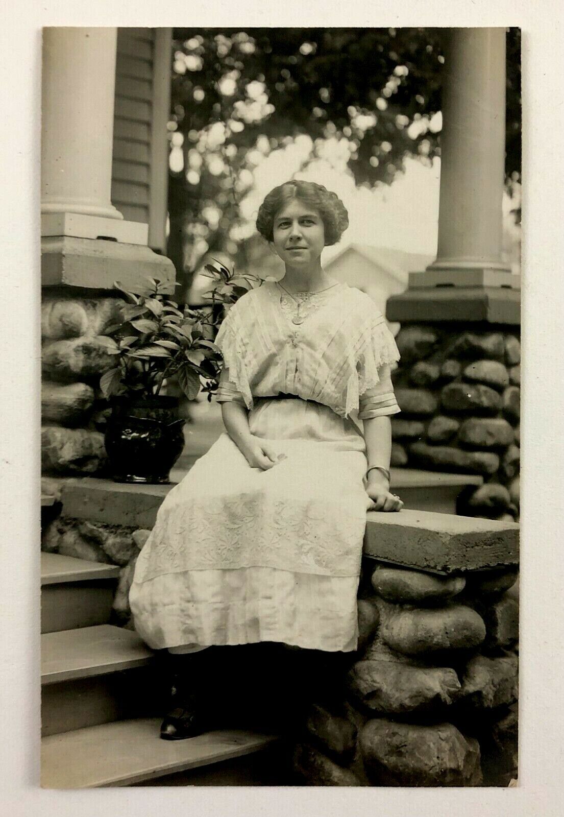 1910s Spinster Woman Victorian Dress Vintage Antique Americana RPPC Postcard 1