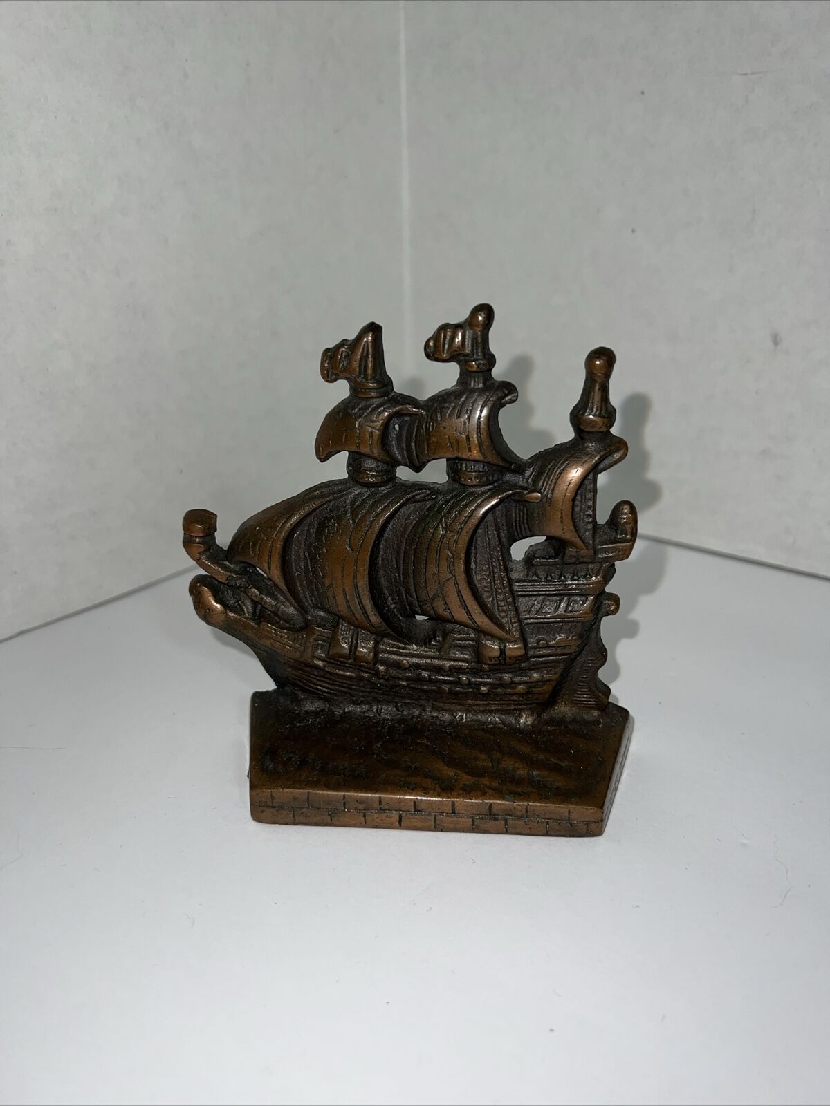 Vintage Brass Bronze Cast Metal Sailing Ship Book End 4\
