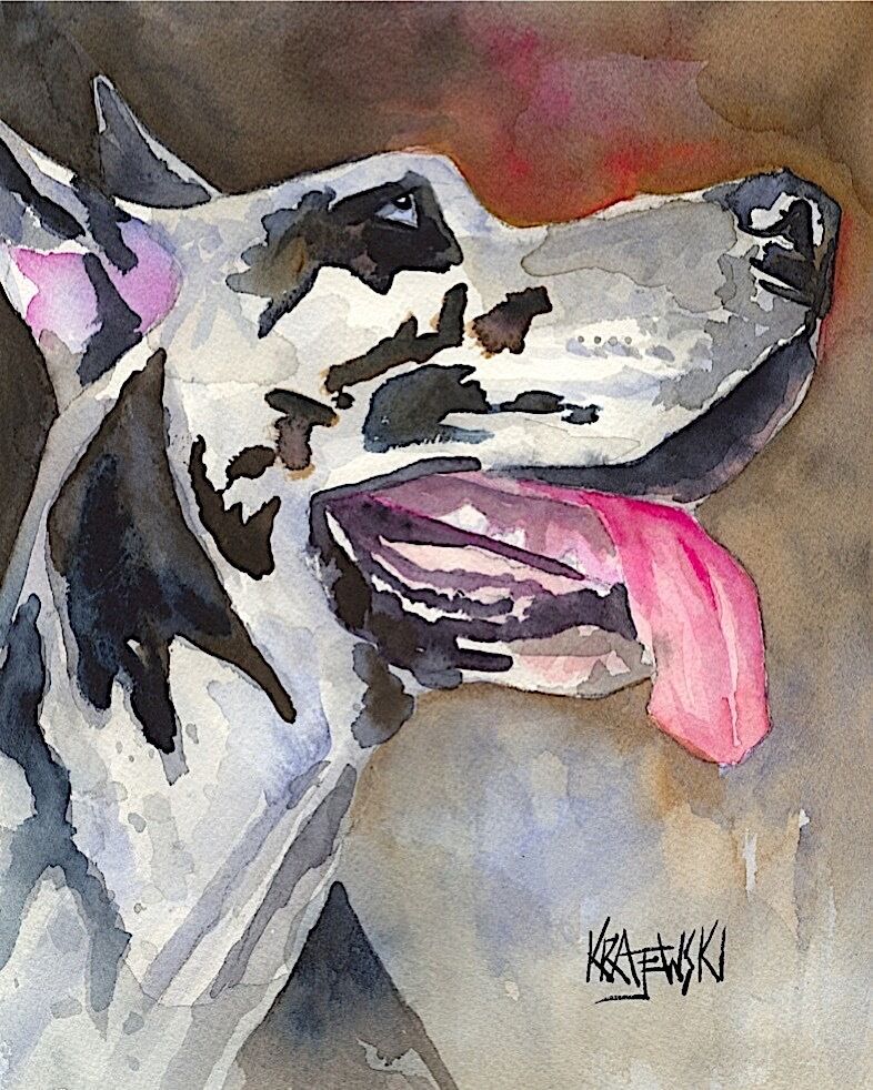 Great Dane Gifts | Harlequin Art Print from Painting | Poster, Decor, 11x14