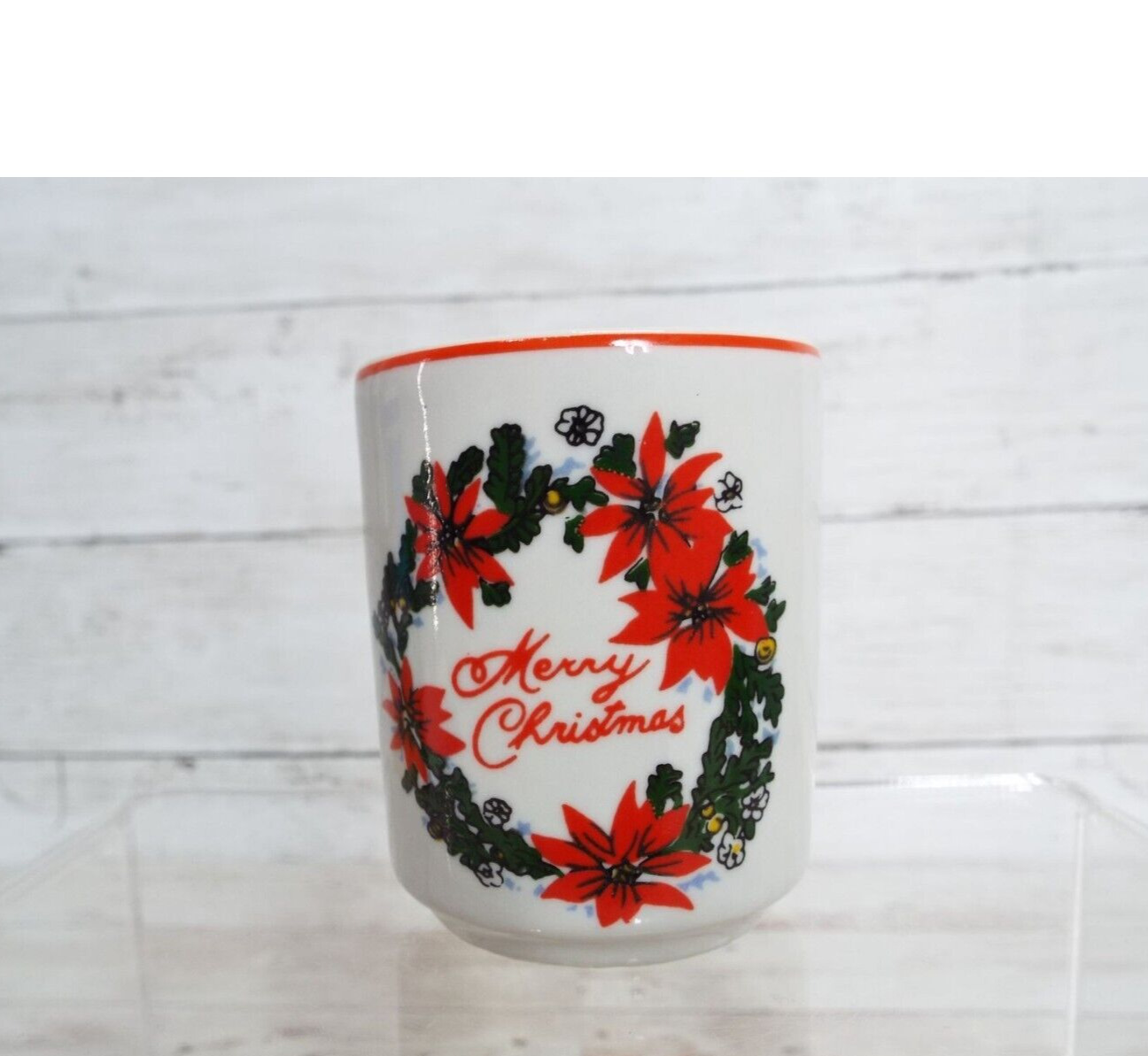 Vintage Porcelain Merry Christmas Poinsettia Votive Holder Made in Brazil