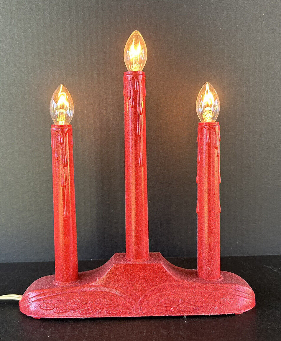 Vintage Christmas Candolier 3 Light Red Candelabra Plastic Plug In Candle C6