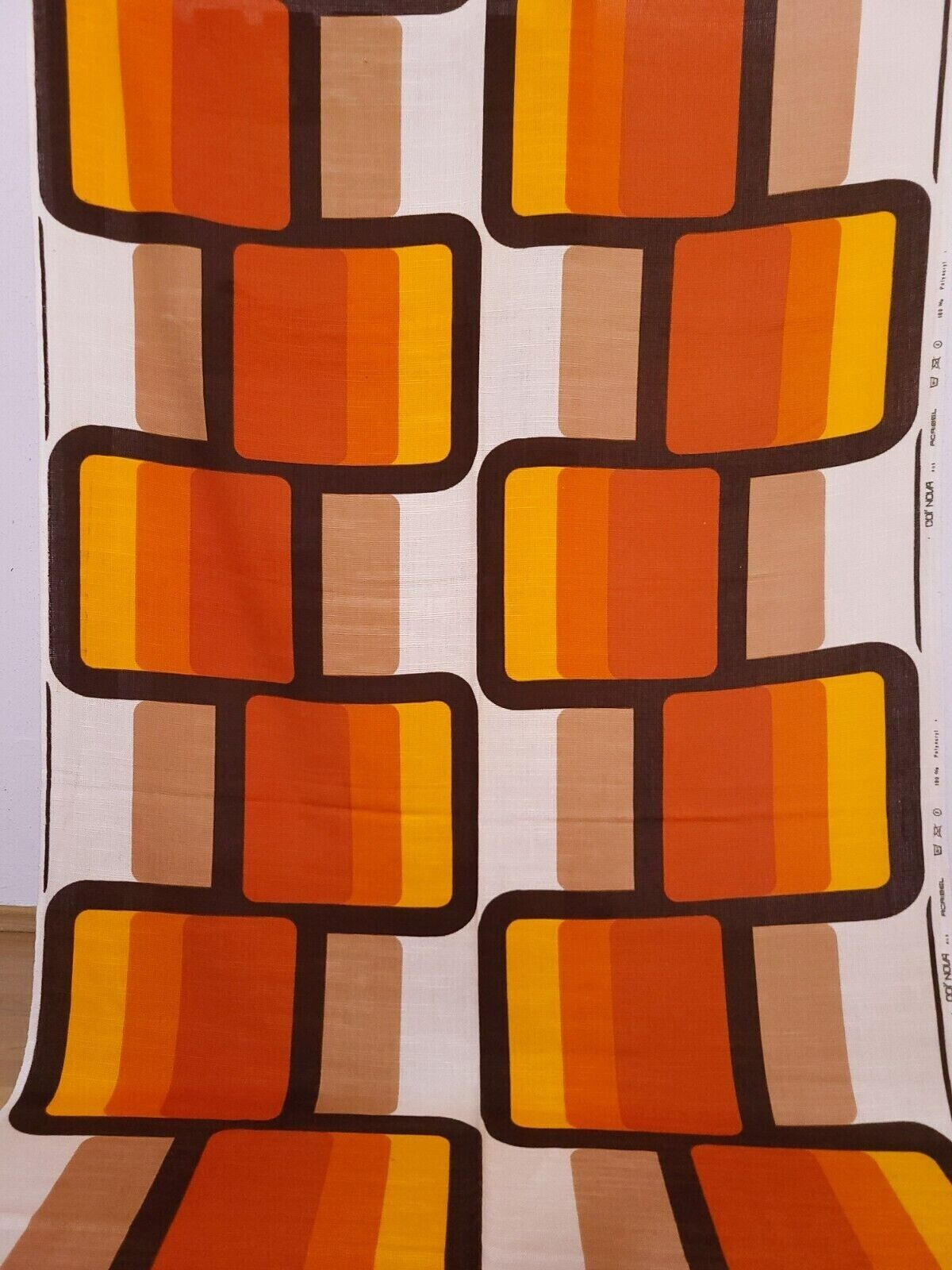Vintage curtain fabric orange yellow brown/ by the yard/ mid-century modern 70s