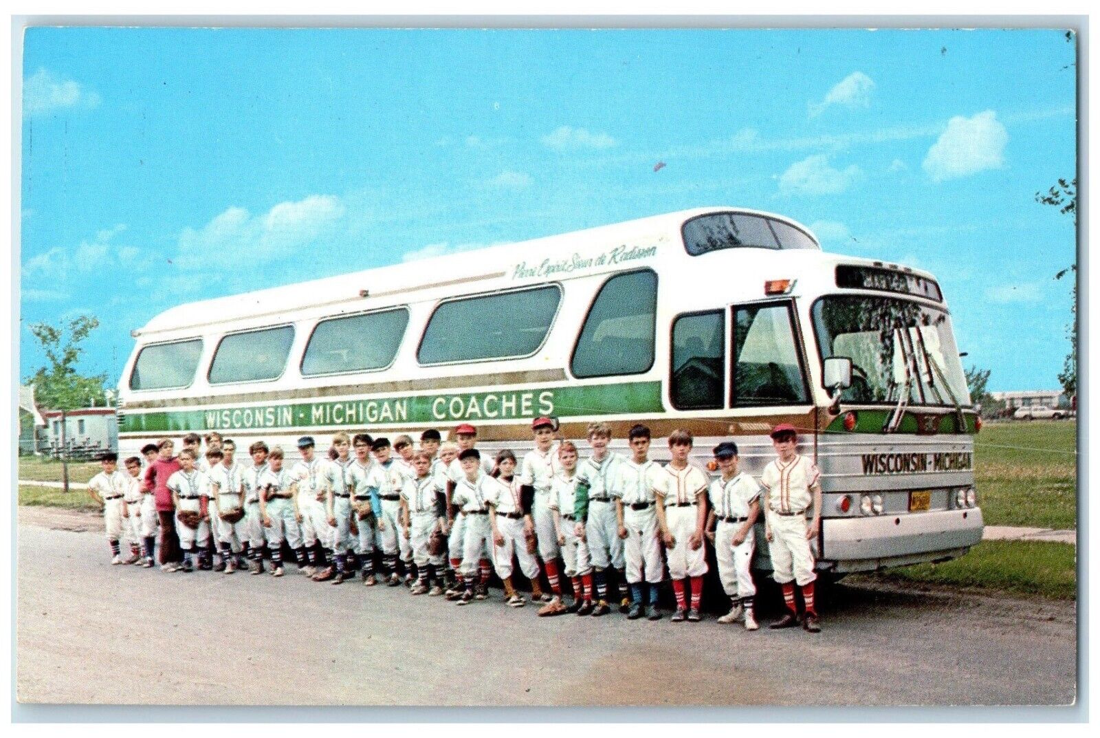 c1960 Little League Baseball Players Bus Green Bay Wisconsin WI Vintage Postcard