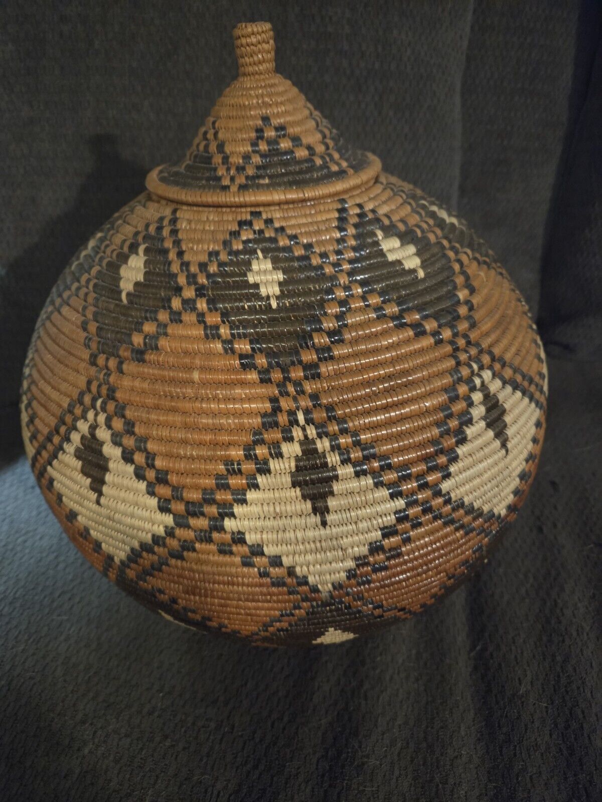 Vintage African Zulu Large Beer Basket with lid.