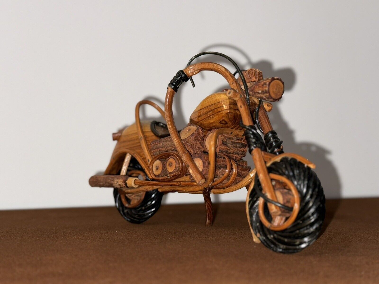 Hand Crafted Wooden Harley Davidson Motorcycle  Wood Carved Folk Art