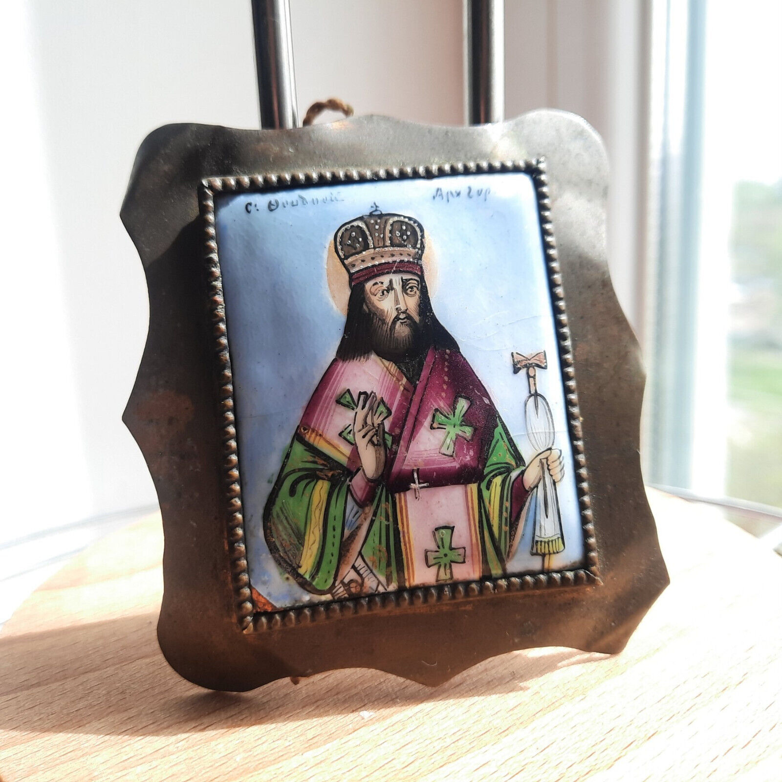 Antique Enamel Icon Théodose de Tchernigov Pendent Christian Religion Old 19th