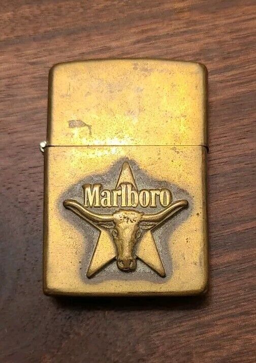 Vintage 1992 Zippo Marlboro Longhorn Star Solid Brass Lighter 
