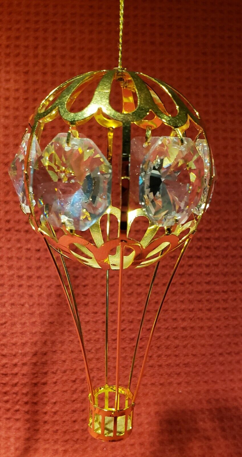 Hot Air Balloon Clear Crystal W/ Gold Tones Christmas Ornament