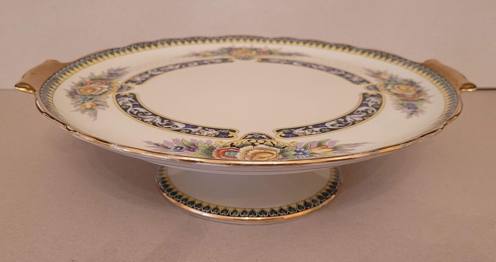 Pre-WWII Noritake cake stand, gold rimmed, antique, very good