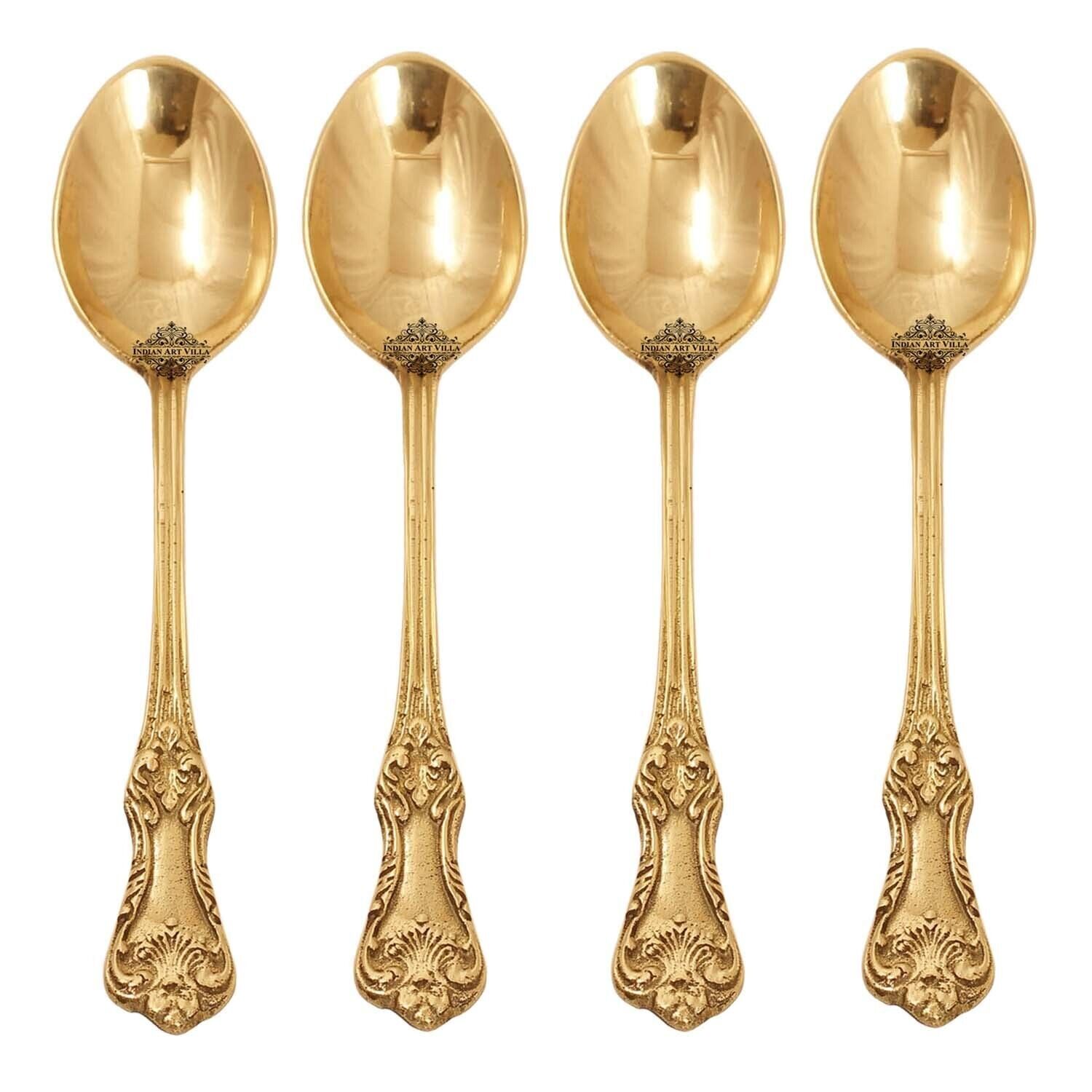 4 Pack Soup Spoons, Brass Spoon For Coffee Tea,Table Serving Cooking