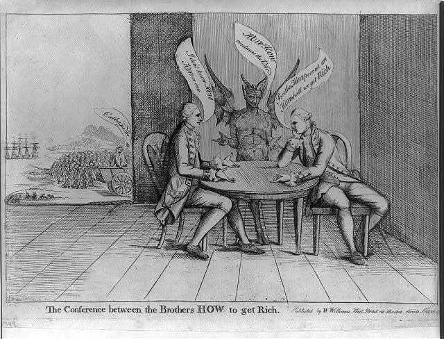 Conference between Brothers,Get Rich,1777,Admiral Richard Howe,Devil,Avarice