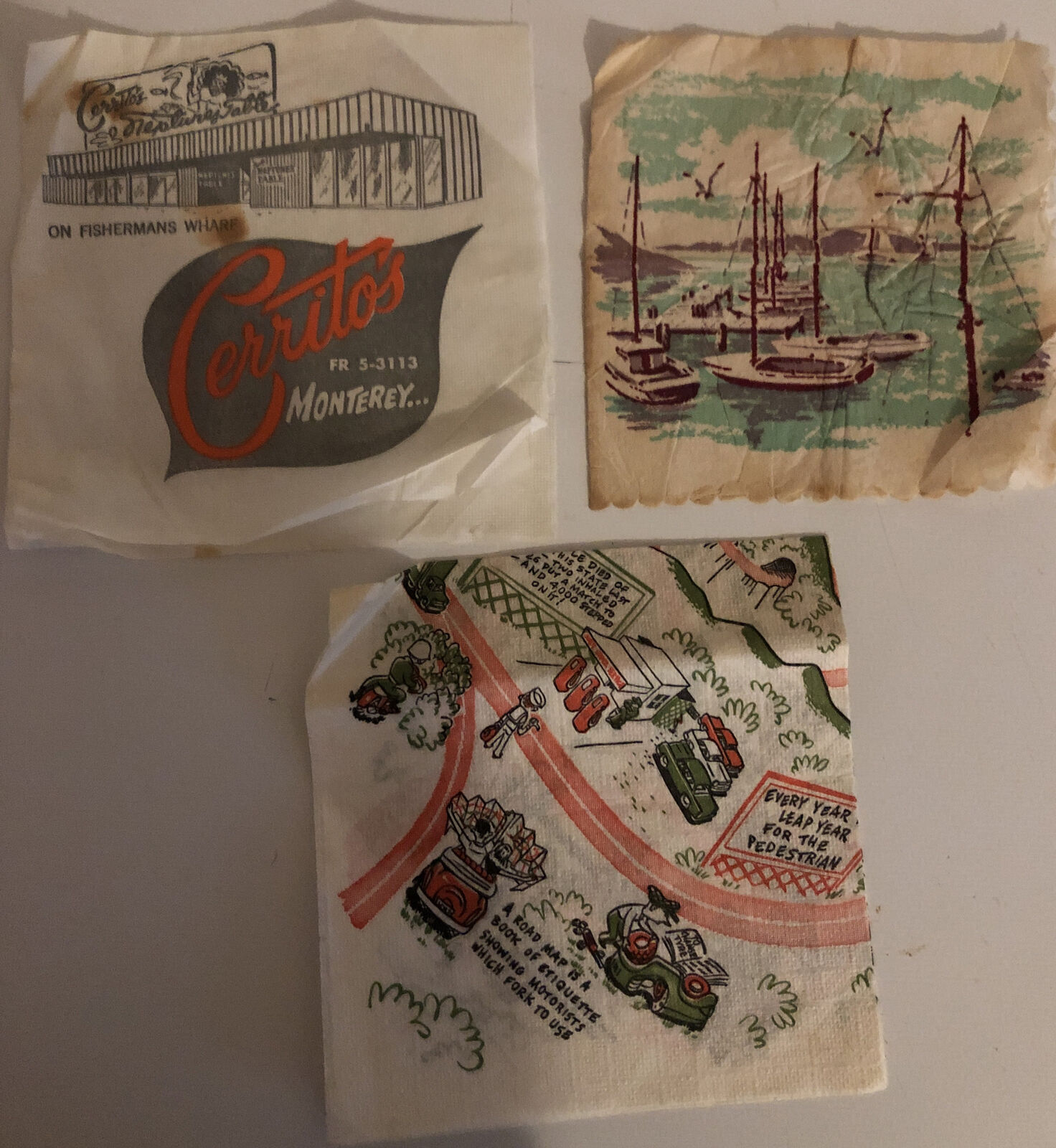 Vintage 60’s Restaurant Napkins Cerritos Neptune Table Monterey Set 3 Paper
