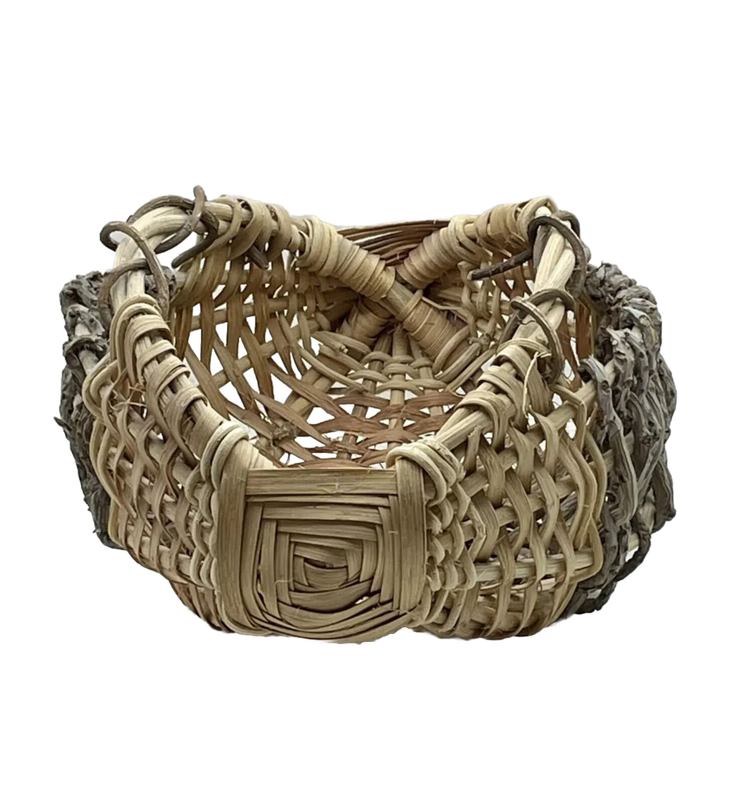 Vintage Primitive Twig & Grass Woven Gathering Basket