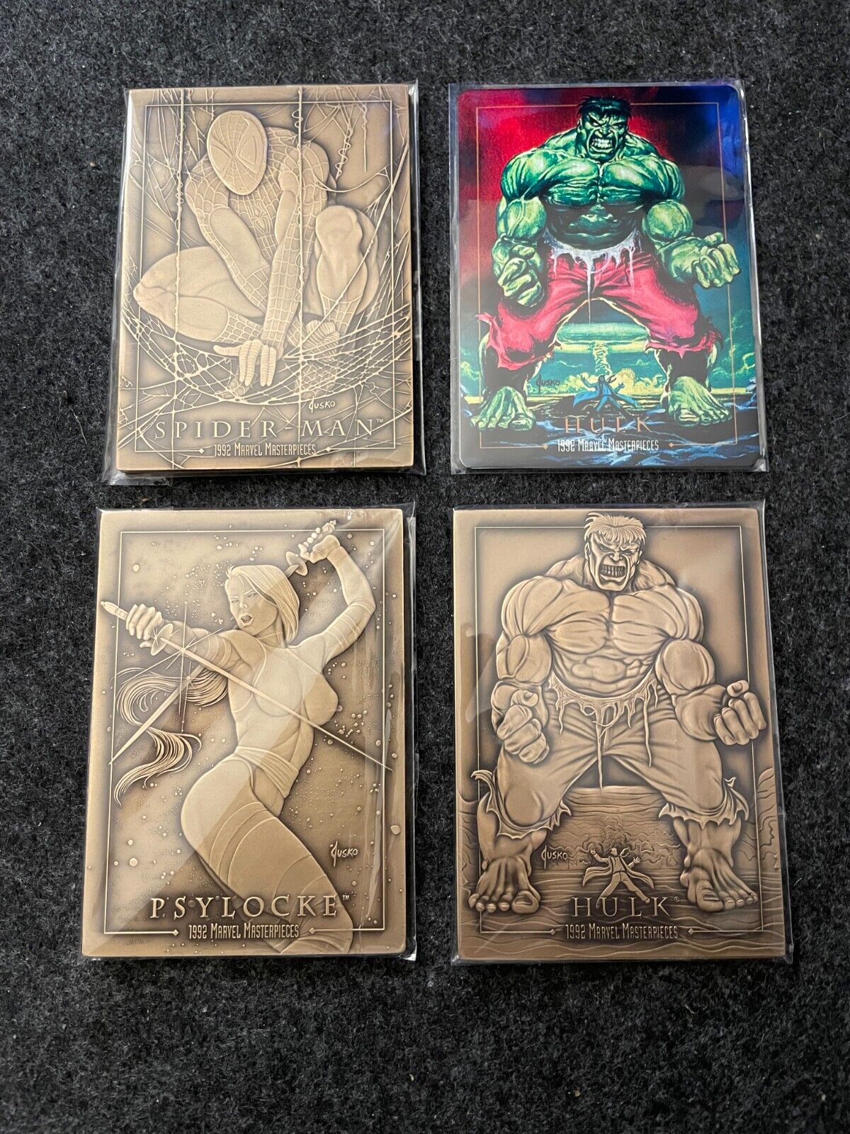 FPG 1992 Marvel Masterpieces Joe Jusko, Hulk, Spider-Man, Psylocke Bronze Cards