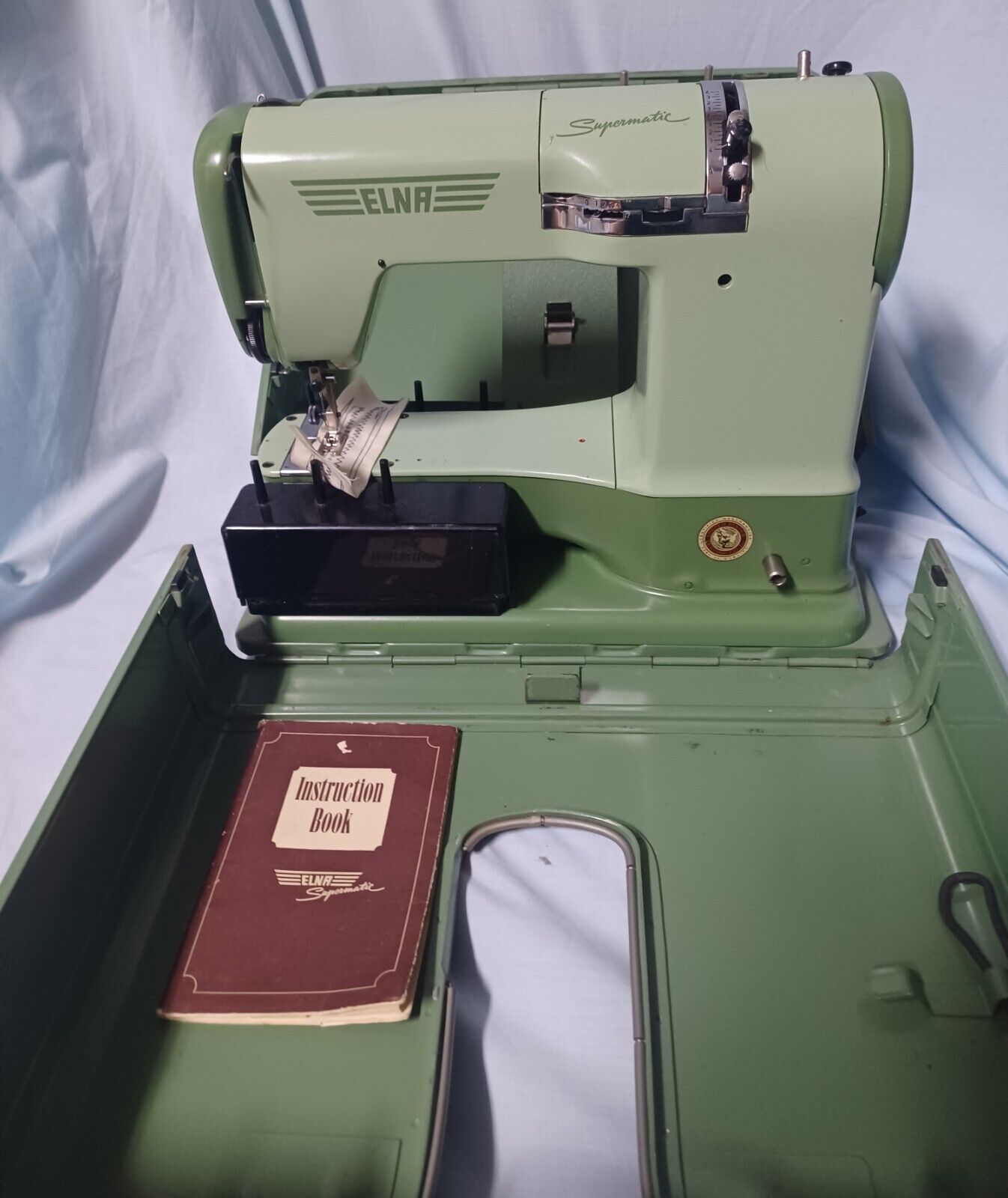 1950s Vintage Elna Supermatic Sewing Machine Green with Case Swissserland 722010