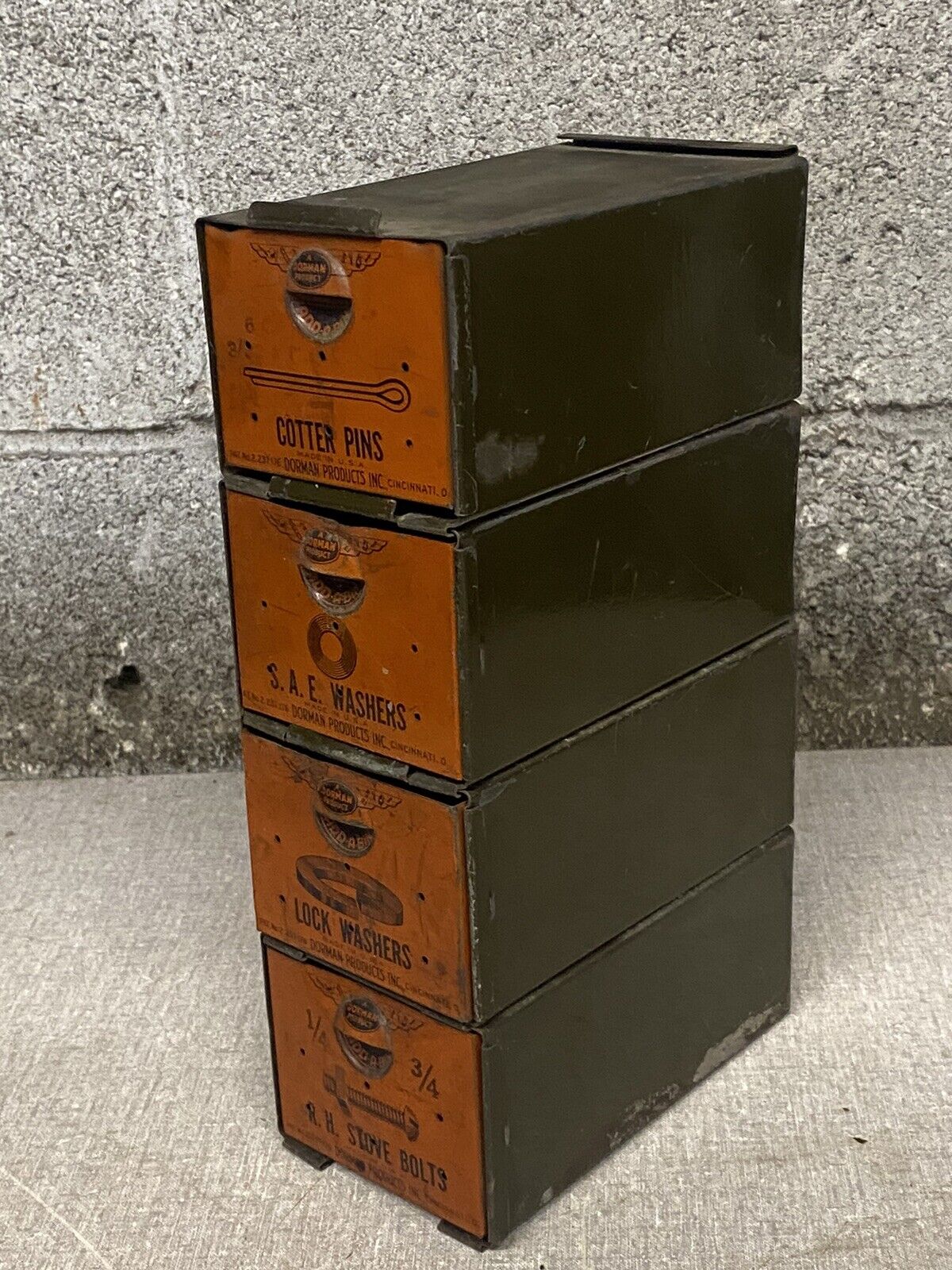 Vintage Dorman 4 Drawer Metal Storage Cabinet Cotter Pins Washers Bolts Cabinet