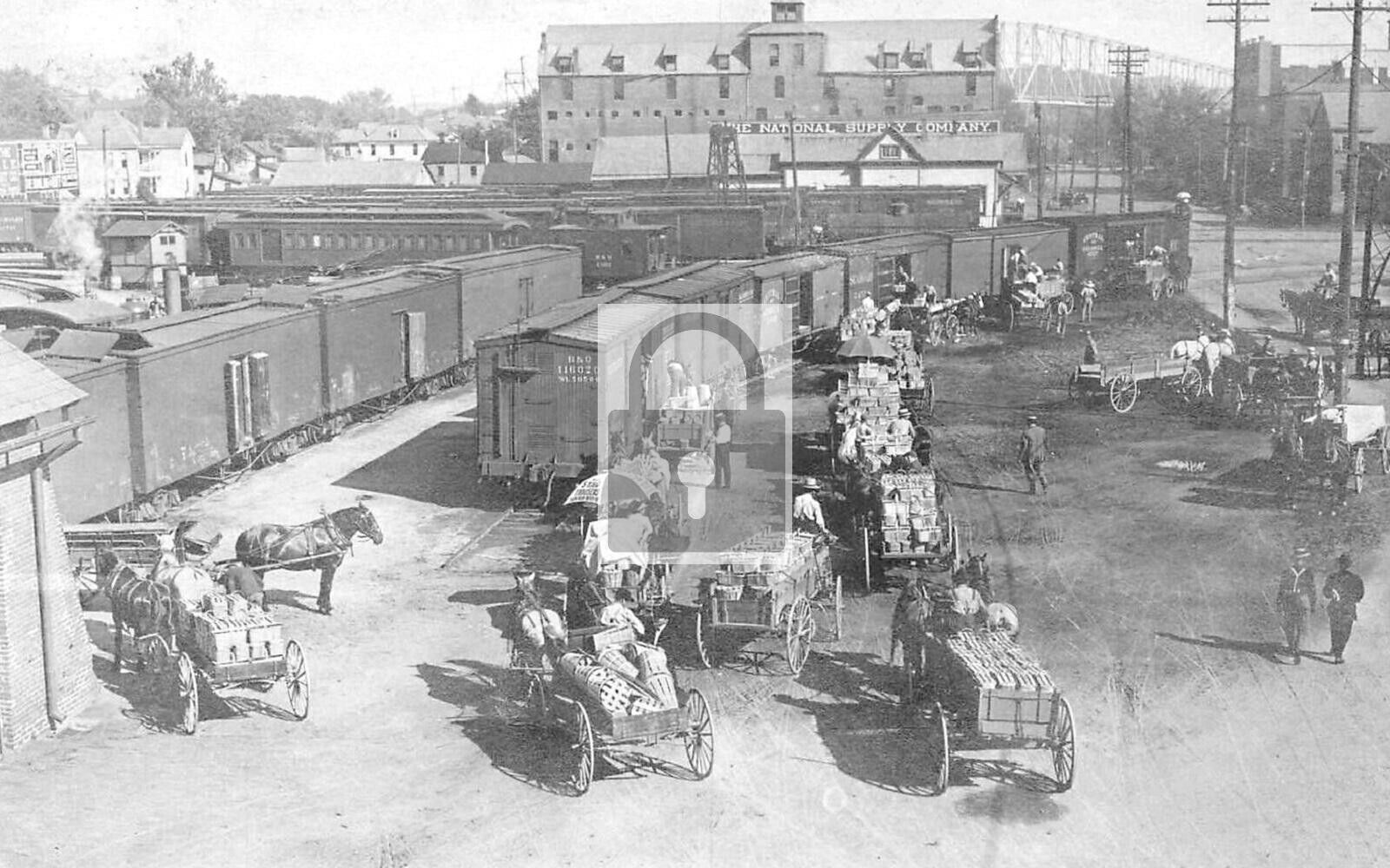 Loading Railroad Train Cars Marietta Ohio OH Reprint Postcard