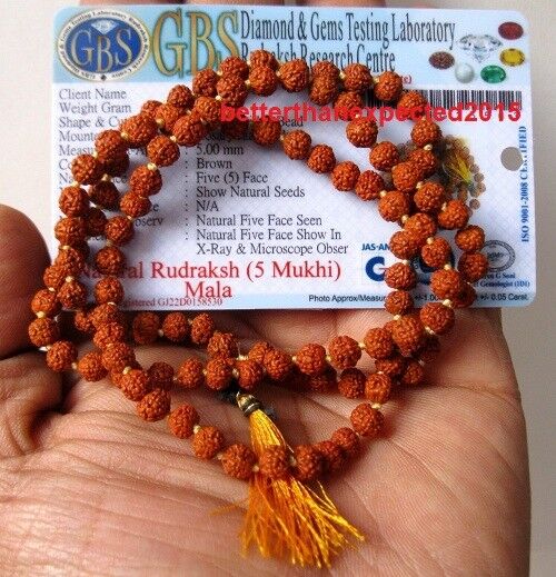 Lab Certified Prayer beads Rudraksha mala rosary 5 mm japa yoga 108+1 Beads mala