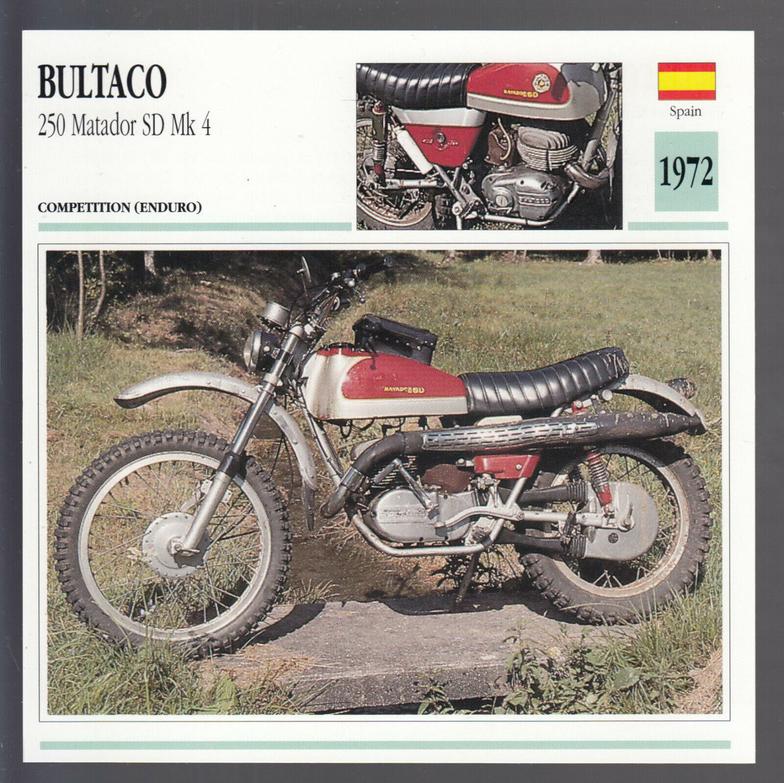 1972 Bultaco 250 Matador SD Mk 4 Spain Bike Motorcycle Photo Spec Info Stat Card