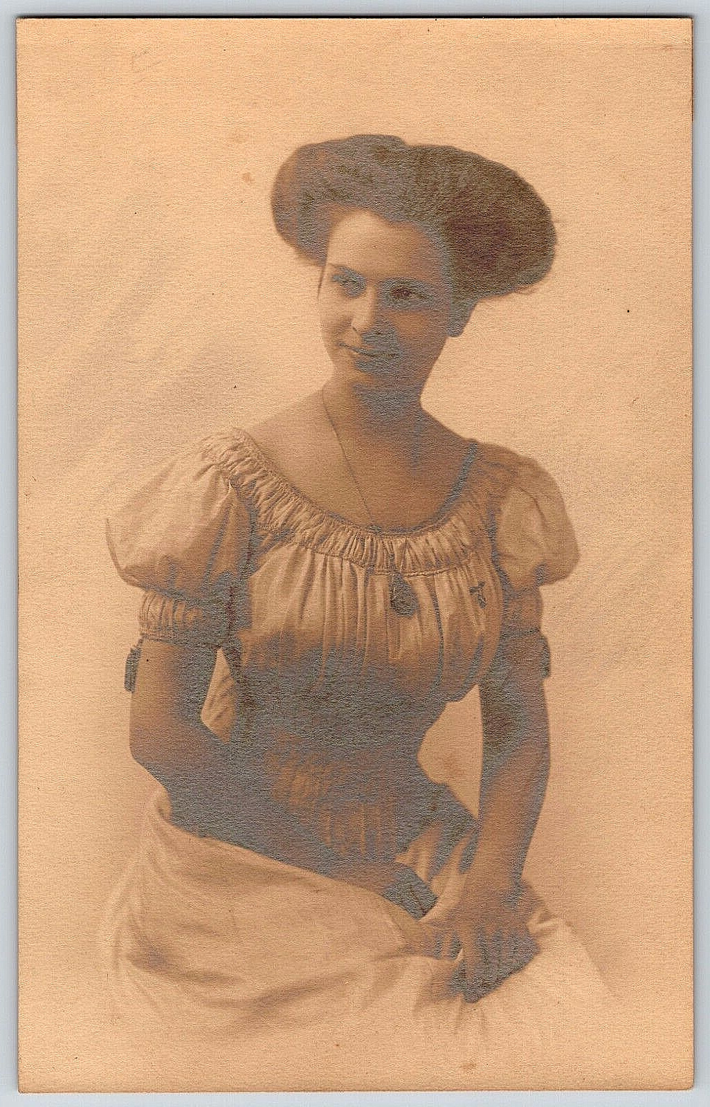 Antique Vintage Real Photograph, Beautiful Woman In Dress, Necklace, Fancy Hair