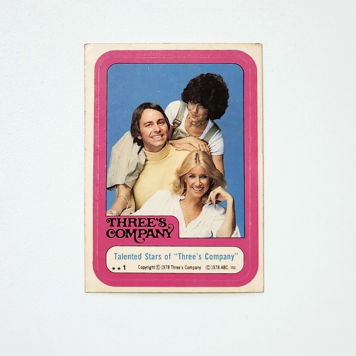1978 Three's Company Topps Sticker Card #1