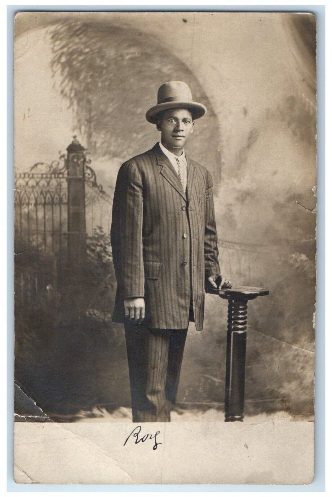 c1910\'s Black Americana Hat Studio Portrait RPPC Photo Unposted Antique Postcard
