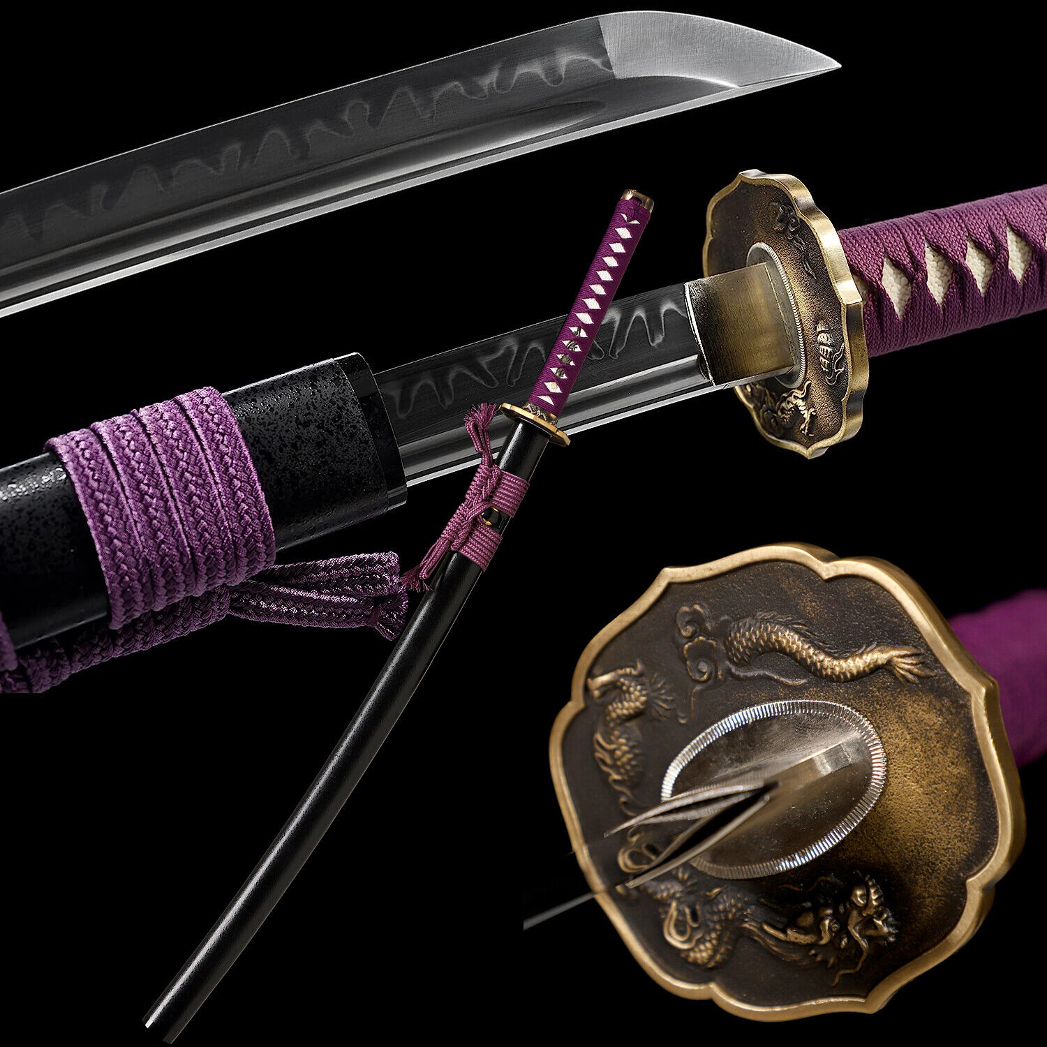 Handmade Clay Tempered T10 Steel Blade Real Hamon Japanese Sword Samurai Katana