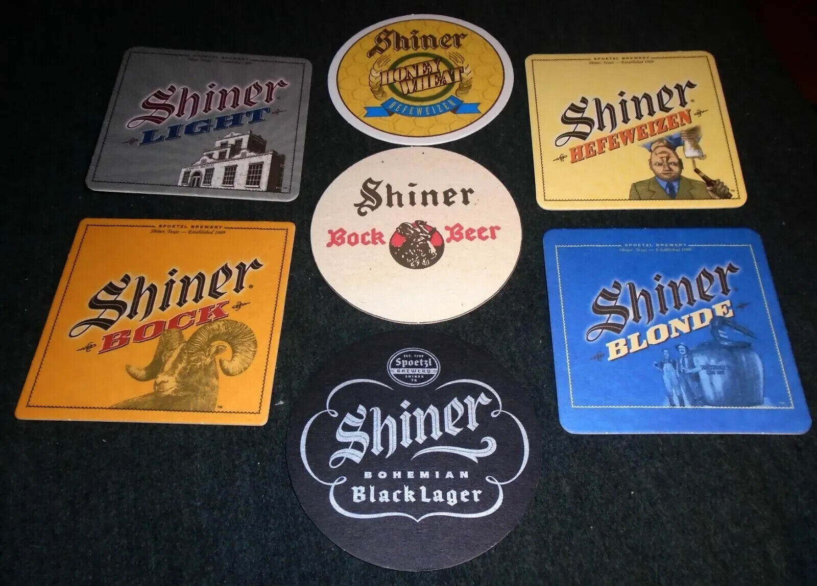 Lot of 7 Different Shiner Beer, Shiner Bock, Texas Brewery Vintage Beer Coasters