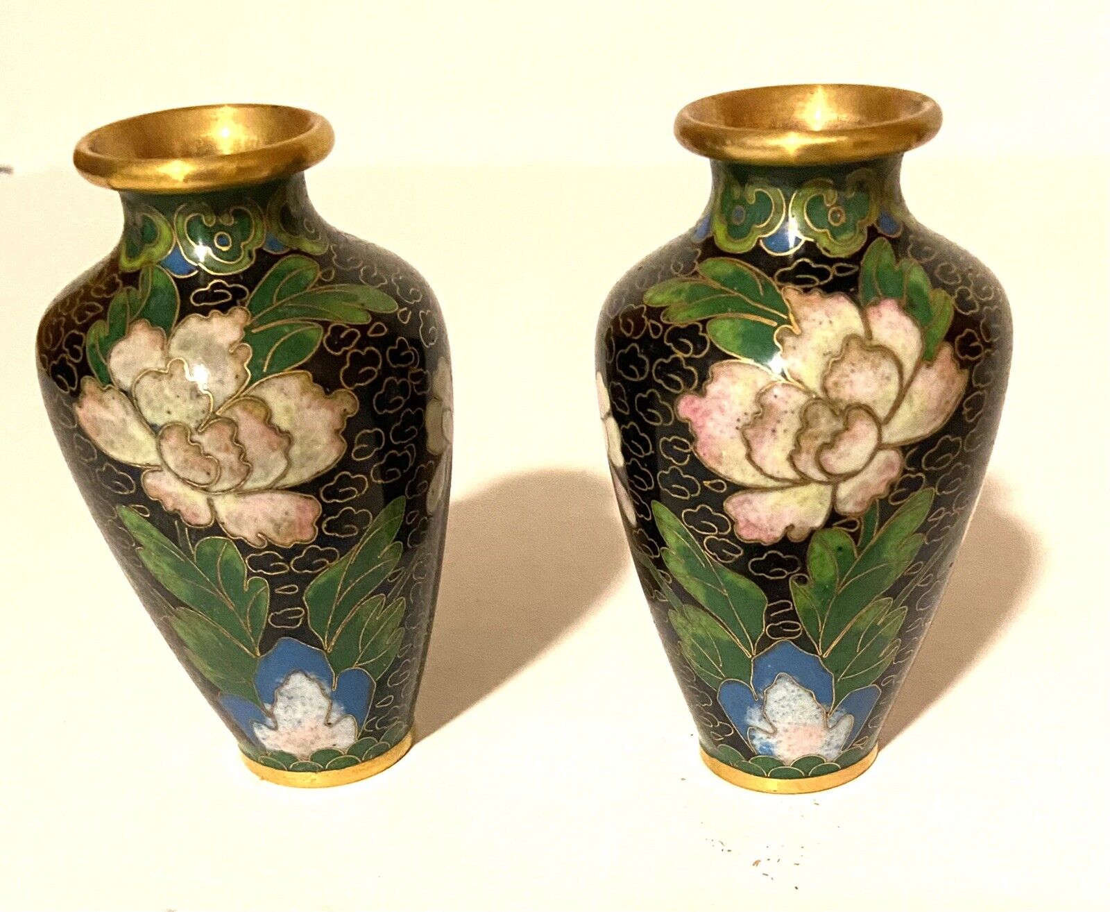 Vintage Cloisonné Vases, Set Of 2, 3 1/4 \