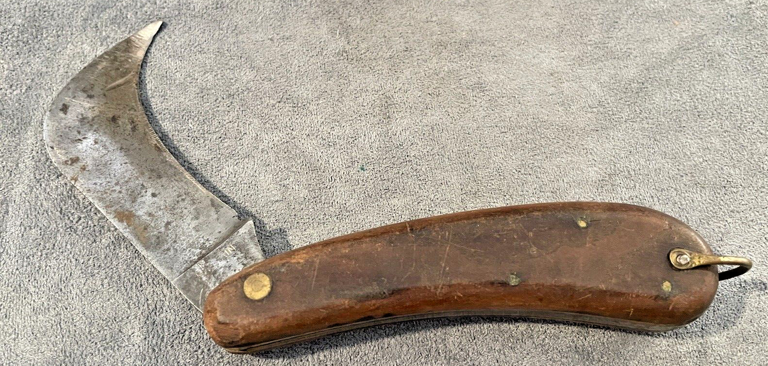 Vintage RARE Romo of Spain 421 Hawkbill wood handle Soligen blade knife--1151.23