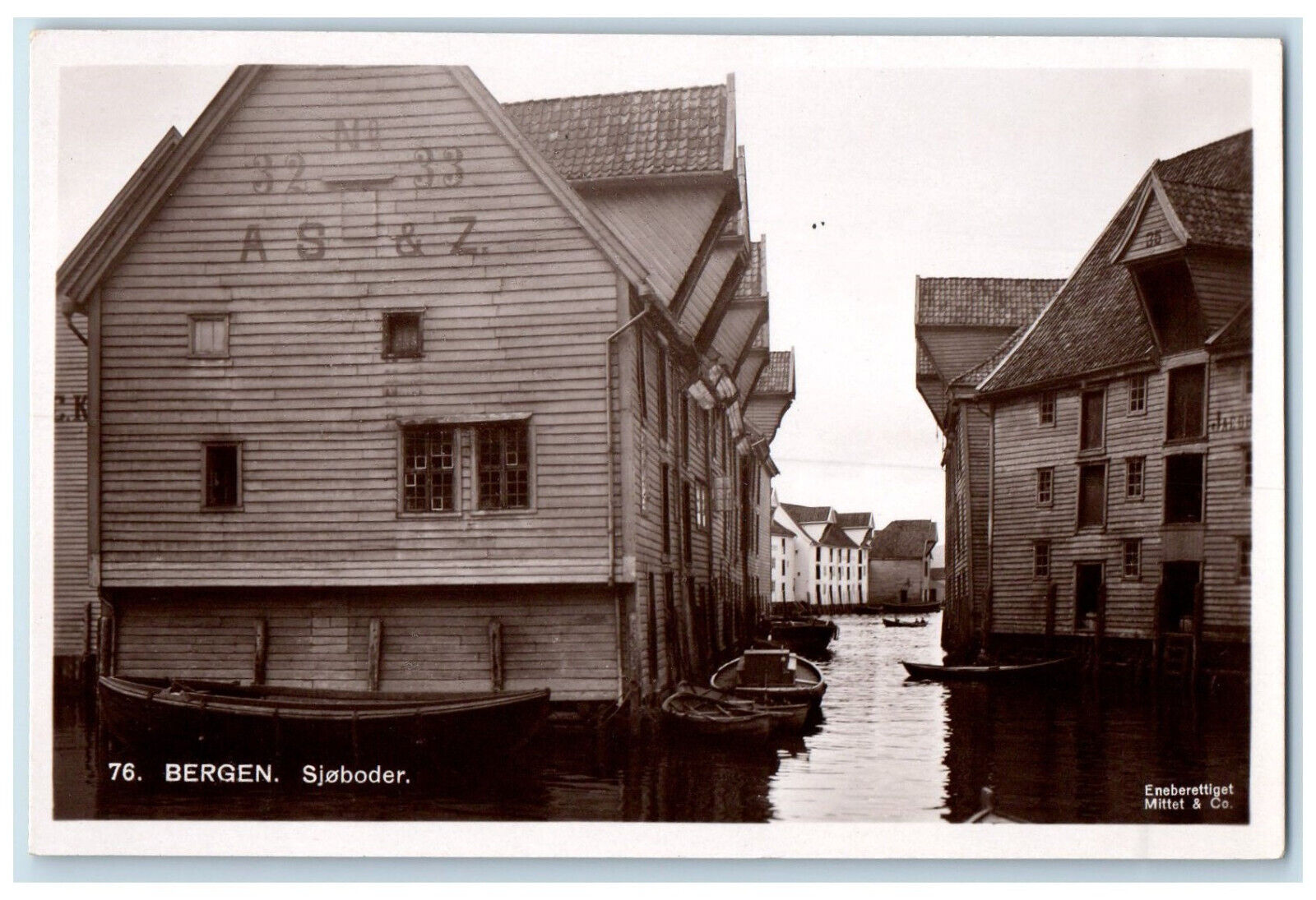 c1950\'s Boat Houses View Bergen Sjoboder Norway Vintage RPPC Photo Postcard