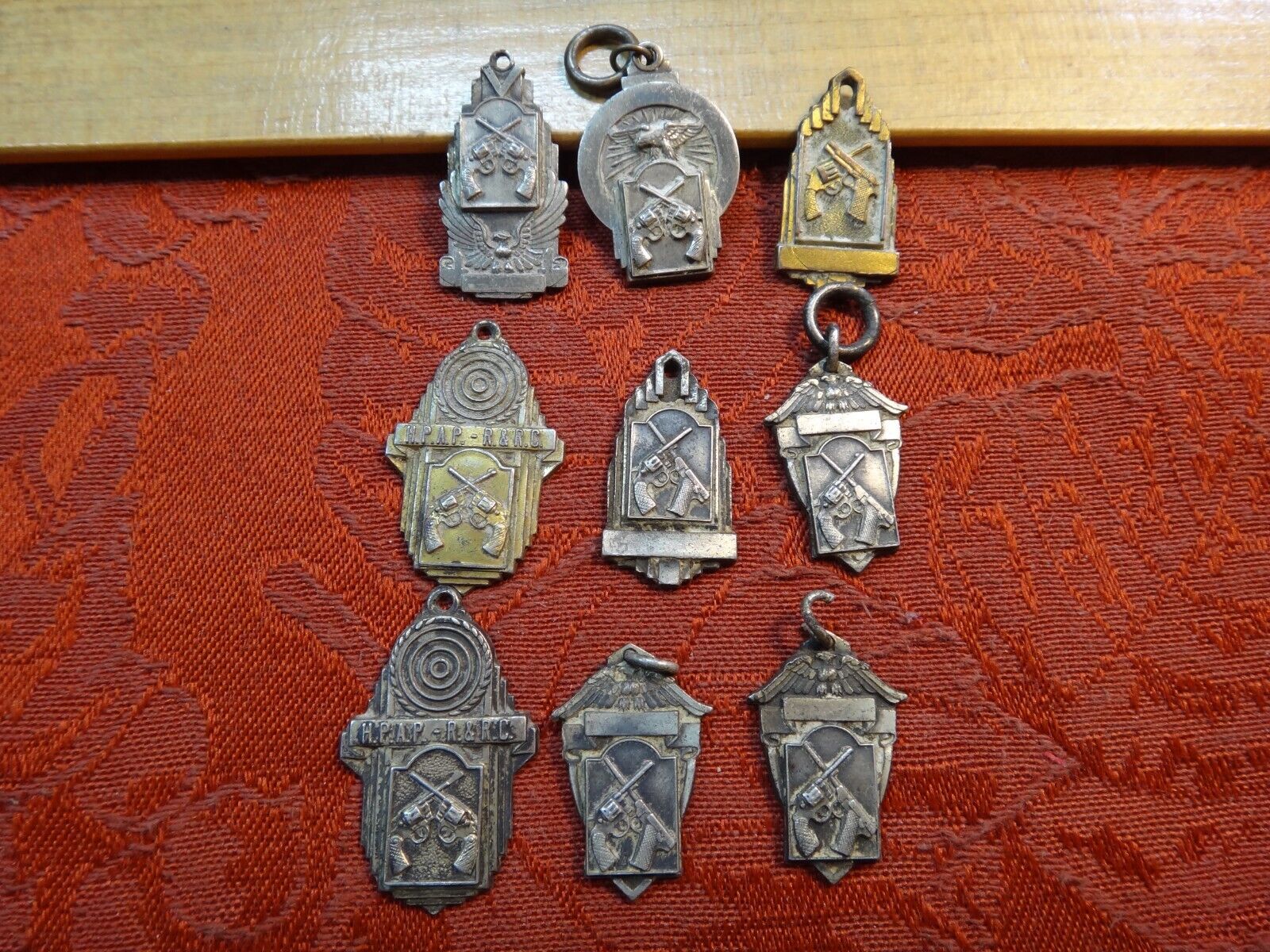 Lot of 9 Sterling Silver Shooting Medals Pendants (58 Grams) - Free S&H USA