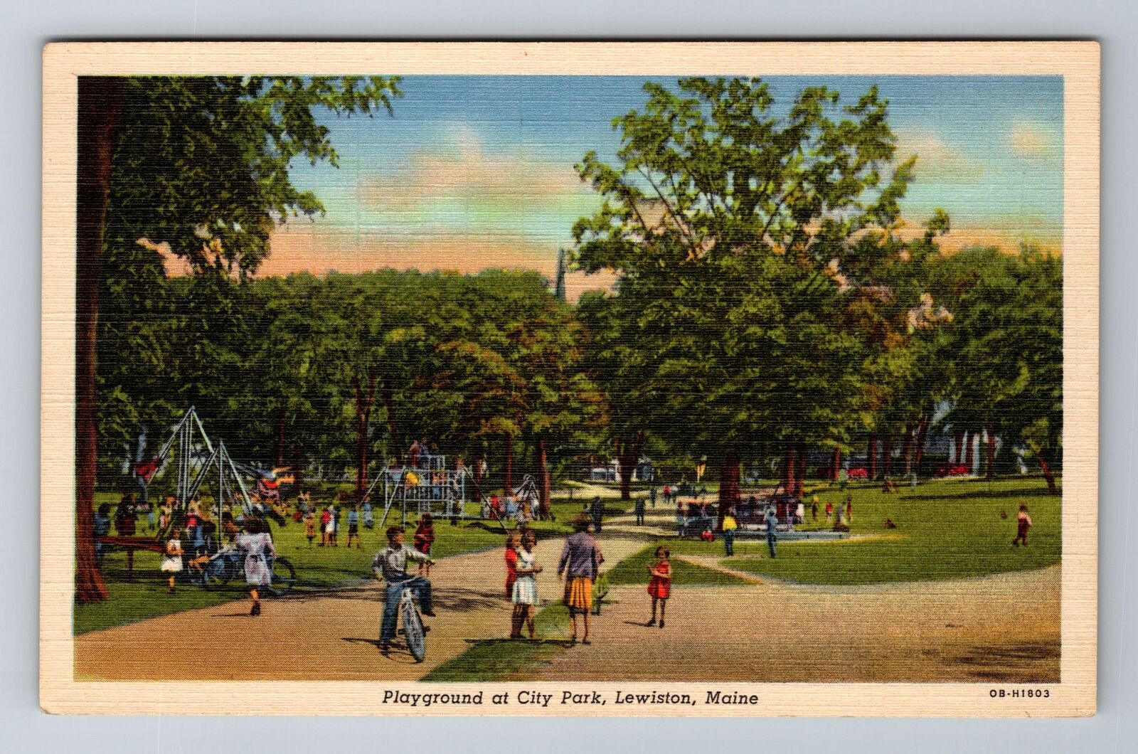 Lewiston ME-Maine, Playground At City Park, Antique, Vintage Souvenir Postcard