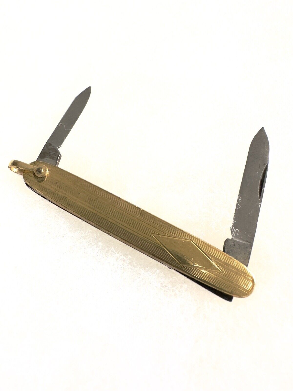 vintage pocket knife Two Blade Gold Brass Handle 