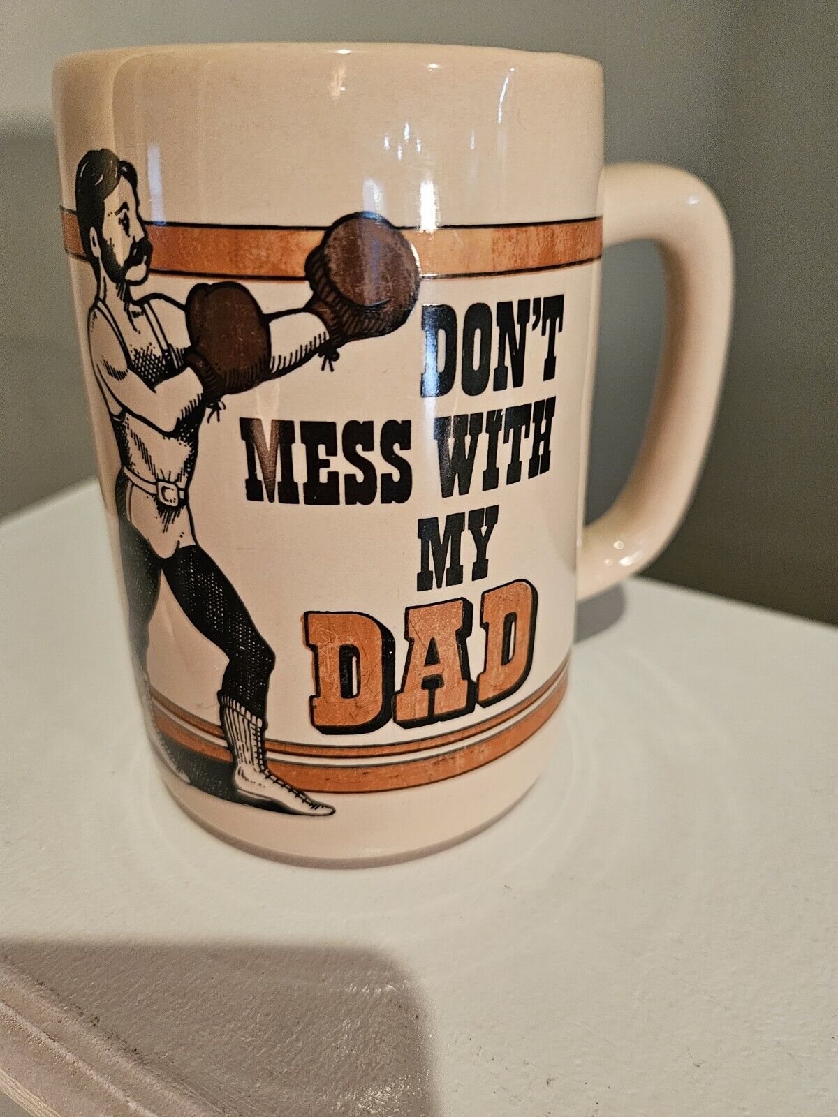 Vintage 1983 Wallace Berrie & Co Don\'t Mess With My Dad Father Boxer Mug Cup EUC